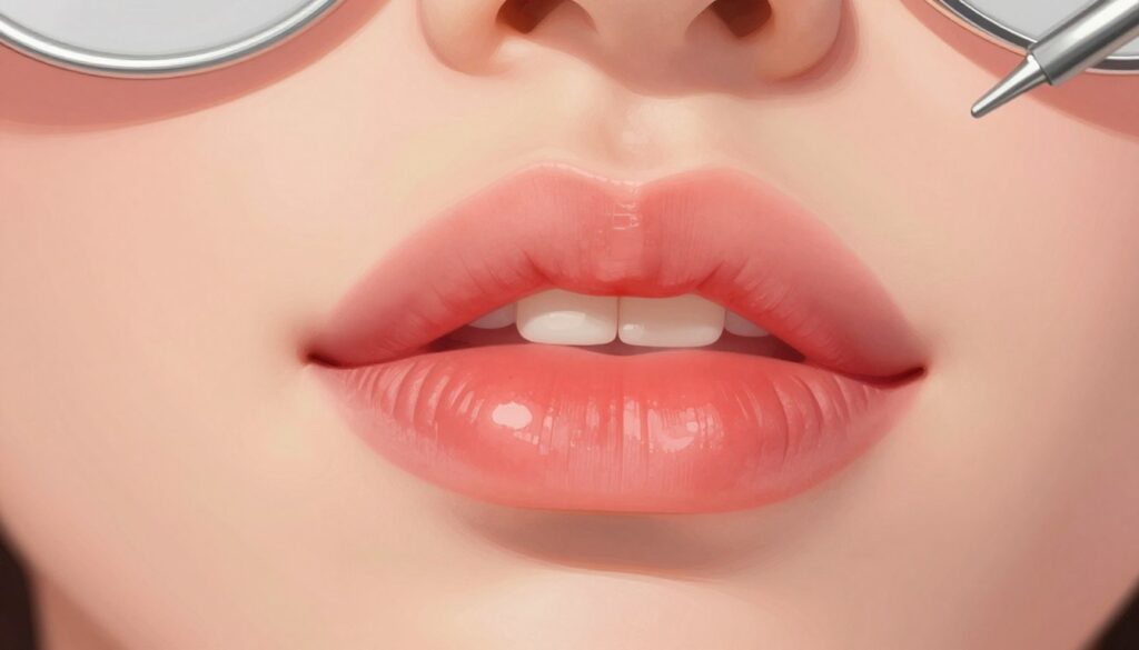 A close-up, detailed illustration of the healing stages of skin after pigmentation treatment focused on the lips, showcasing a series of skin layers at various stages of healing. In the foreground, display the surface texture of the skin, highlighting changes in color and texture with a soft, natural lighting that enhances the details. The middle layer should show a gradual transition from redness and slight swelling to a more healed appearance, with subtle variations in skin tone towards a more natural hue. In the background, include soft, blurred elements such as tools used for cosmetic procedures to give context without distraction. The mood should convey a sense of care and healing, emphasizing the beauty and resilience of skin recovery. A close-up, detailed illustration of the healing stages of skin after pigmentation treatment focused on the lips, showcasing a series of skin layers at various stages of healing. In the foreground, display the surface texture of the skin, highlighting changes in color and texture with a soft, natural lighting that enhances the details. The middle layer should show a gradual transition from redness and slight swelling to a more healed appearance, with subtle variations in skin tone towards a more natural hue. In the background, include soft, blurred elements such as tools used for cosmetic procedures to give context without distraction. The mood should convey a sense of care and healing, emphasizing the beauty and resilience of skin recovery.