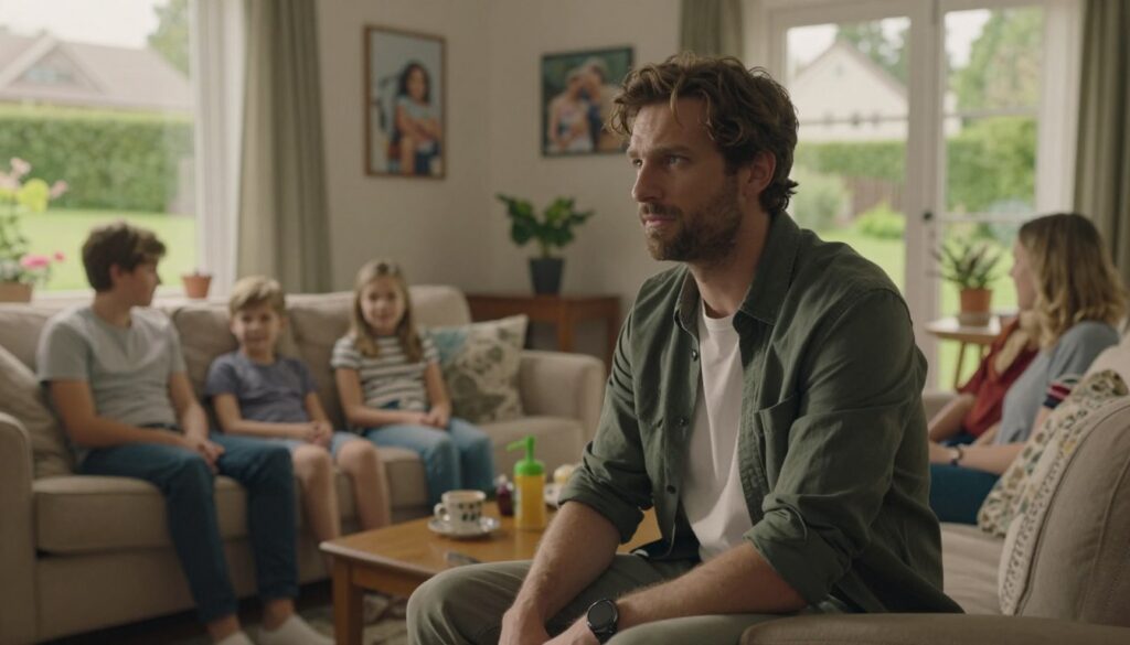 A warm, intimate scene depicting the private life of a talented actor, showcasing the essence of personal and familial moments. In the foreground, the actor, Filip Gurłacz, is casually dressed in a stylish yet comfortable outfit, interacting with family members in a cozy living room filled with soft, natural light. The middle ground features a tastefully decorated space with photographs of family activities on the walls, a plush sofa, and greenery peeking through the windows. In the background, a serene garden is visible, hinting at a peaceful suburban lifestyle. The overall atmosphere is peaceful and inviting, radiating warmth and connection. The scene should be captured with a soft focus lens to enhance the emotional depth, creating a sense of warmth and nostalgia. A warm, intimate scene depicting the private life of a talented actor, showcasing the essence of personal and familial moments. In the foreground, the actor, Filip Gurłacz, is casually dressed in a stylish yet comfortable outfit, interacting with family members in a cozy living room filled with soft, natural light. The middle ground features a tastefully decorated space with photographs of family activities on the walls, a plush sofa, and greenery peeking through the windows. In the background, a serene garden is visible, hinting at a peaceful suburban lifestyle. The overall atmosphere is peaceful and inviting, radiating warmth and connection. The scene should be captured with a soft focus lens to enhance the emotional depth, creating a sense of warmth and nostalgia.